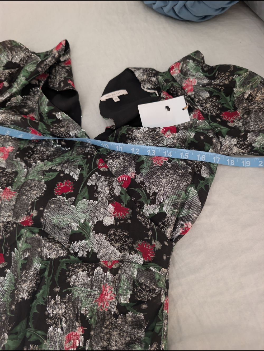 NWT Patrizia Pepe Silk Lurex "Rock Flower" Puff Shoulder Wrap Dress IT 40 / US 2 - Picture 6 of 7